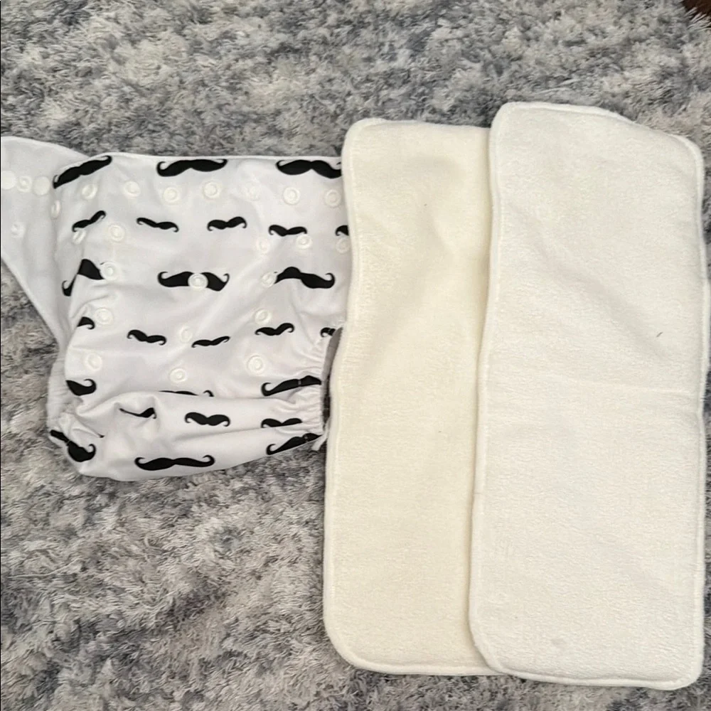 Stylish Black and White Mustache Cloth Diaper